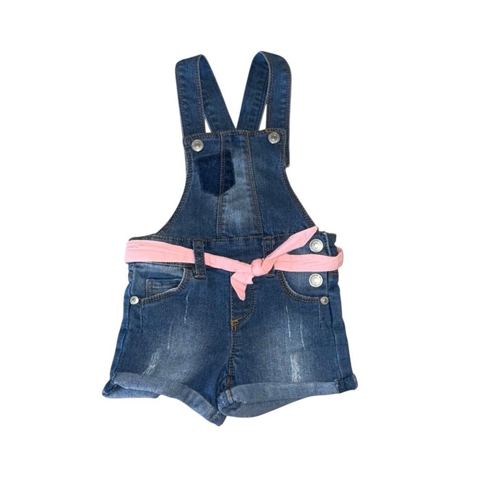 7FAM Denim Overalls with Pink Belt Size 12 Months